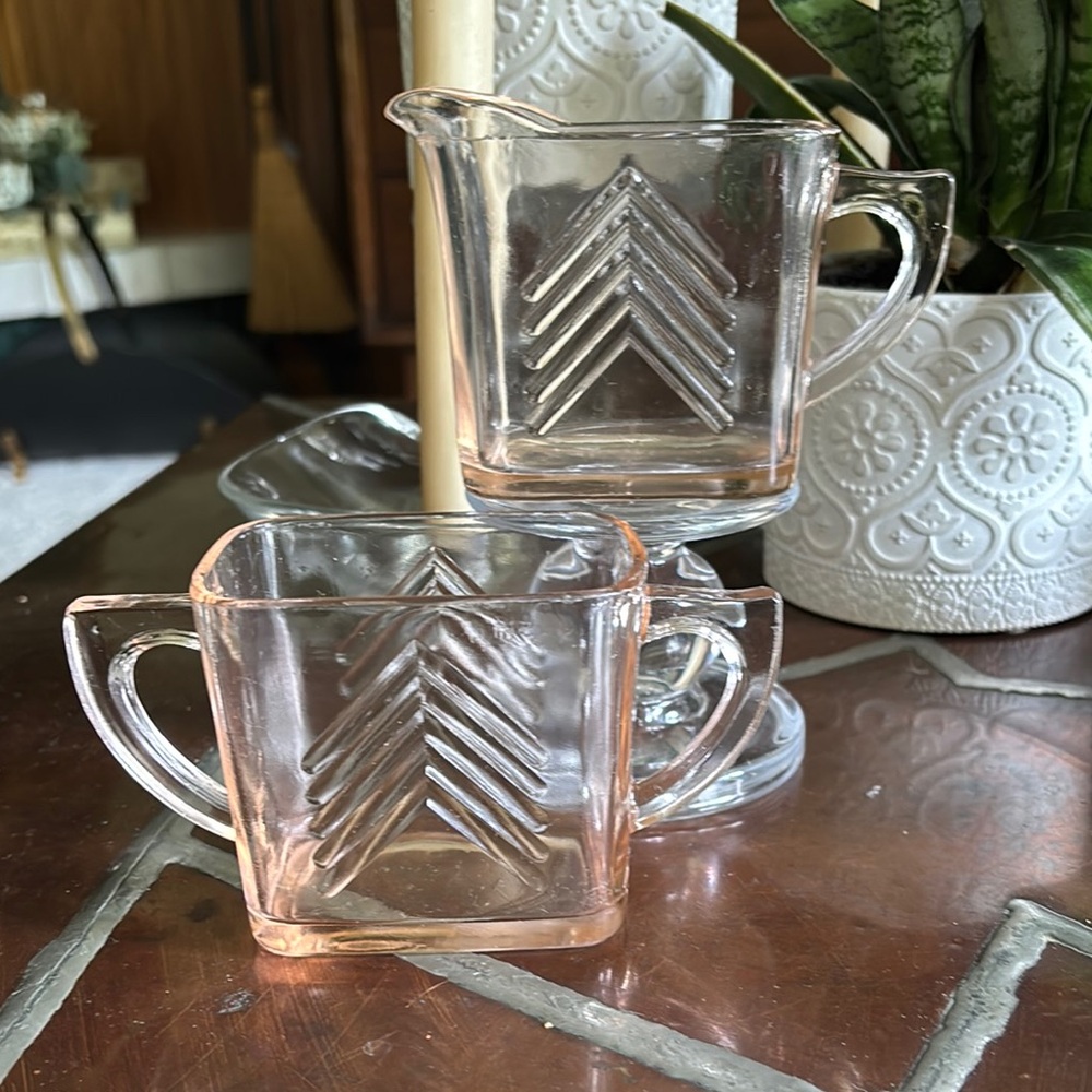 Pink Depression- Chevron Sugar and Creamer